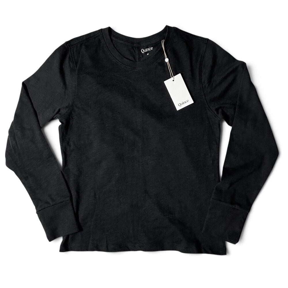 Quince 100% Organic Cotton Slub Long Sleeve Tee Womens Size M Black NWT